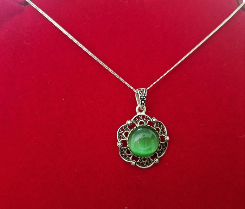 AG186, set argint 925,nou/marcat, piatra ochi pisica