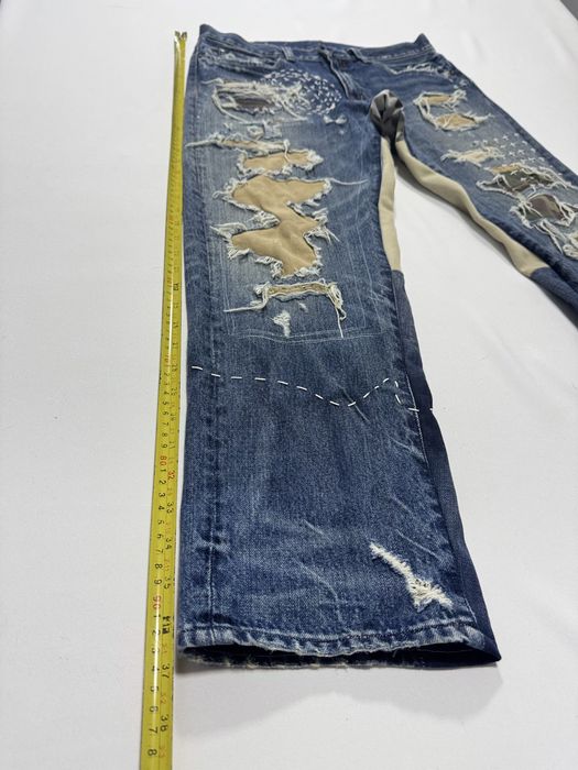 Blugi reworked Polo Ralph Lauren ripped camo distressed blue & camo