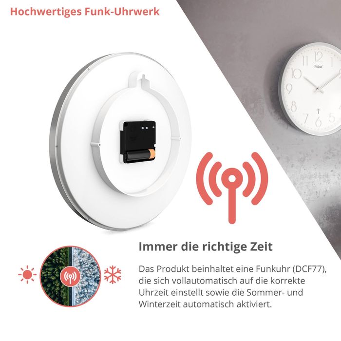 Ceas de perete radiocomandat Mebus TinyTime fără ticăitur