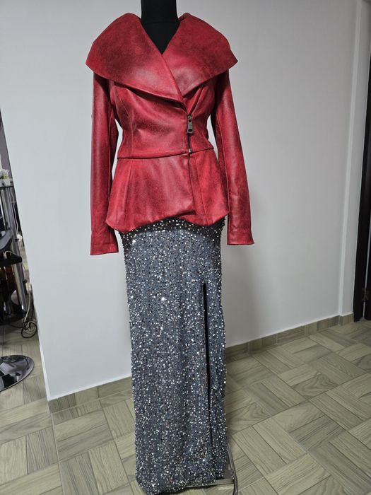 Rochie argintie cu paiete strălucitoare, lunga, de ocazie