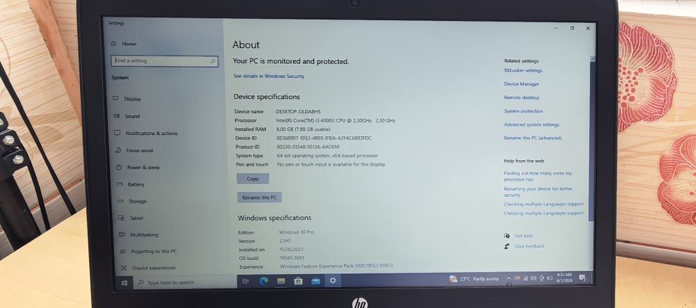 Laptop HP PROBook 640 G2_14"_i3 6100U_8GB DDR4_SSD 500 GB HP_SIM 4G_5-6h Bateria (95.5% Health) _Aspect/Functional 10 din 10_