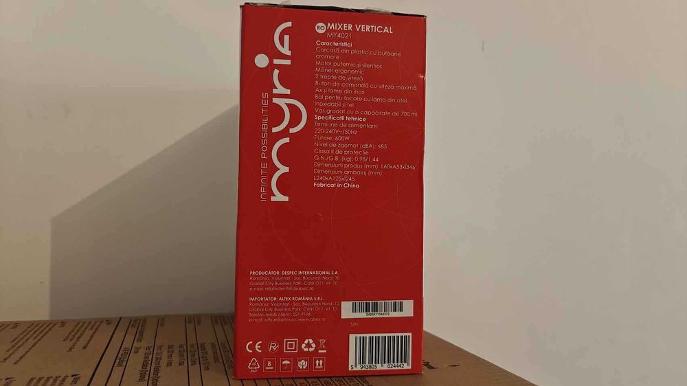 Mixer vertical MYRIA 3 piese vas 0.7l putere 600W Nou Sigilat Garantie