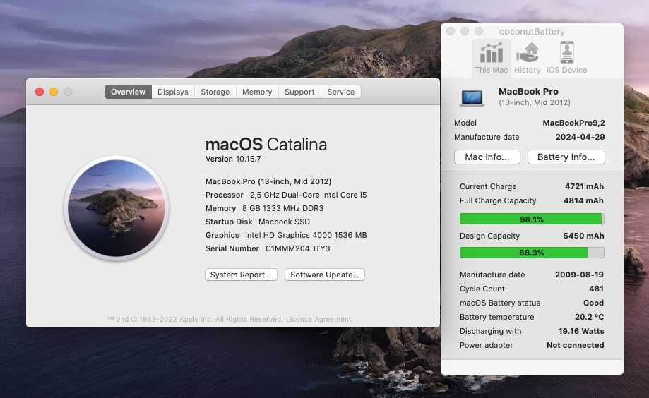 Laptop Apple Macbook Pro 13", Intel Core i5, 8 GB RAM, SSD 250 GB