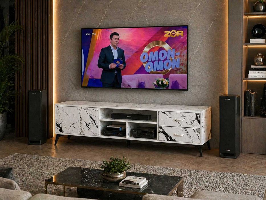Тумба под ТВ с хранением Homer white, TV uchun tumbi keng va qulay