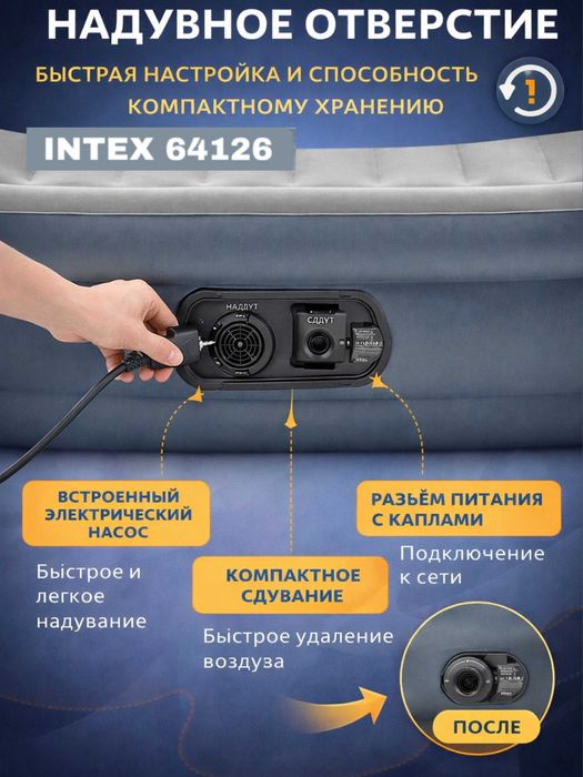 Puflanadigan krovat Intex 64126 Dura-Beam, ikki kishilik 152×203×46 sm