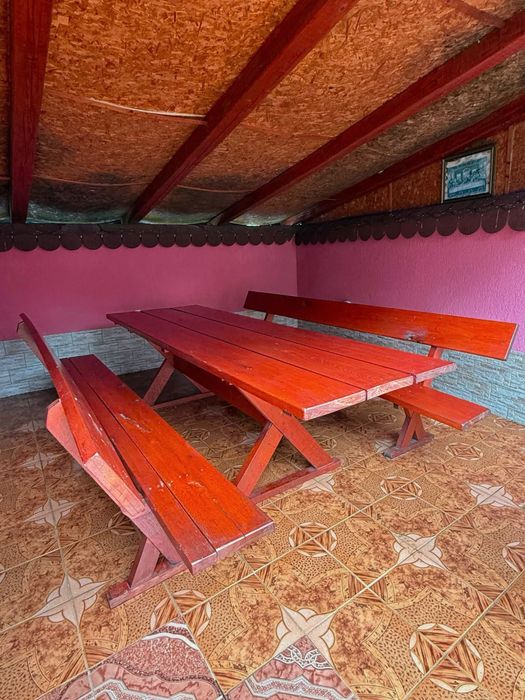 Masă din stejar masiv cu 2 bănci –set rustic,solid