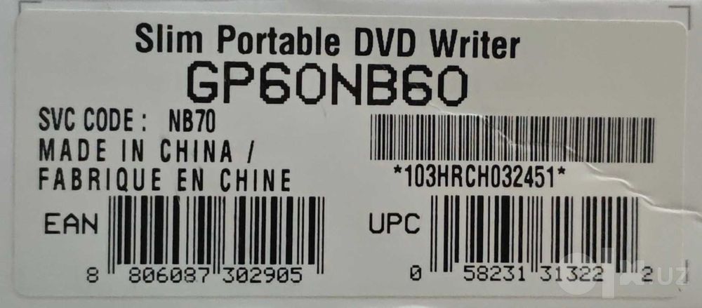 LG GP60 Ташқи DVD-RW Drive / Ҳолати Янгидек (Плёнкада, Комплект)