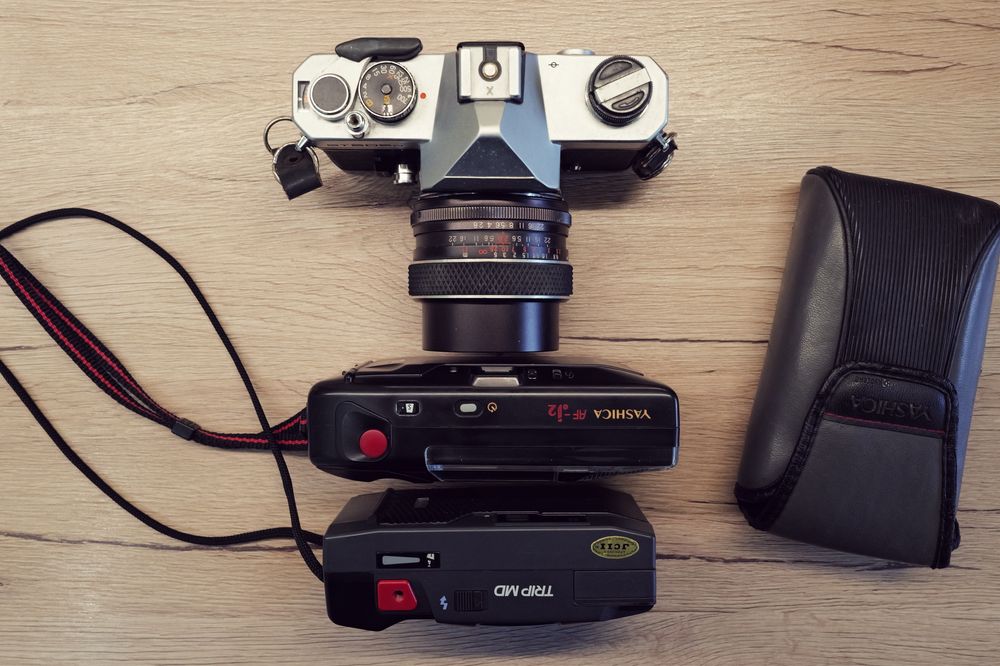 Lot aparate foto Olympus Trip MD Yashica J2 si Fujica st605n 28mm 2.8