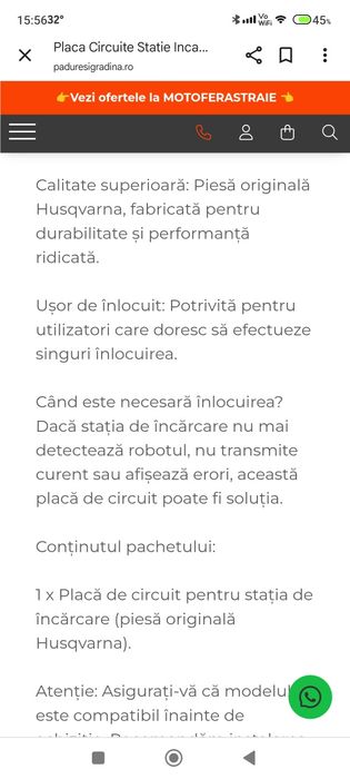 Placa circuit Husqvarna pt statie de incarcare robot gazon