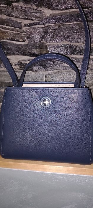 Зара Zara дамска синя чанта кожа без забележки среден размер