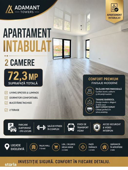 Adamant Towers | 2 camere, finalizat, INTABULAT, 72,3mp, 2E - Nicolina — fotografia 1