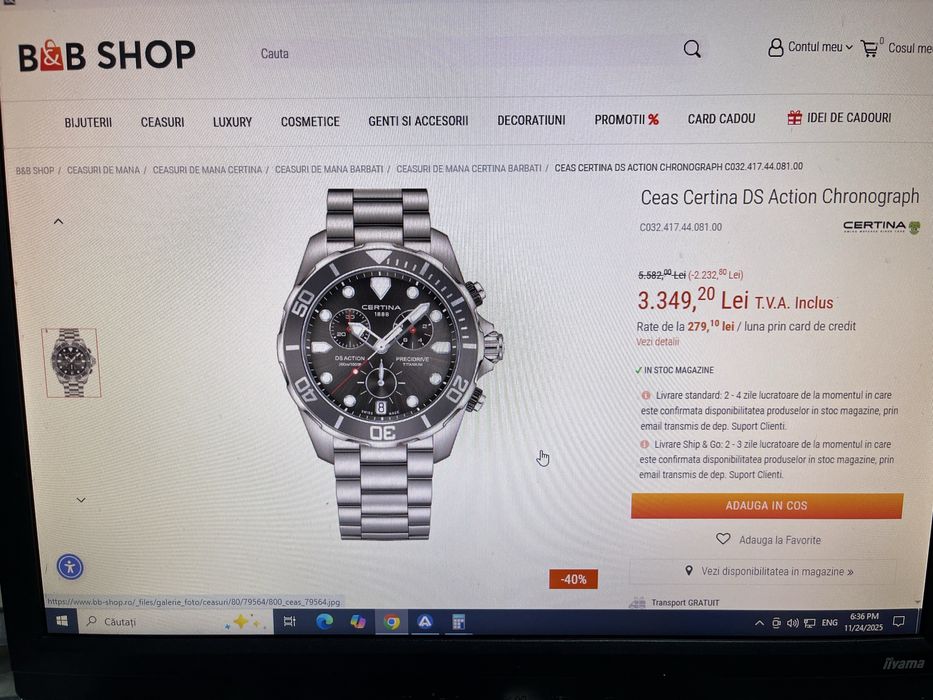 Ceas Certina DS Action Chronograph Titan . Ca nou
