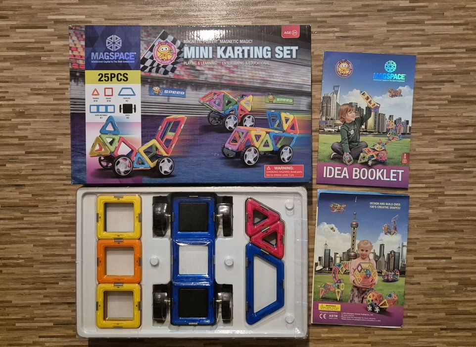 Set de constructie magnetic 3D Magspace Mini Karting Set 25 piese