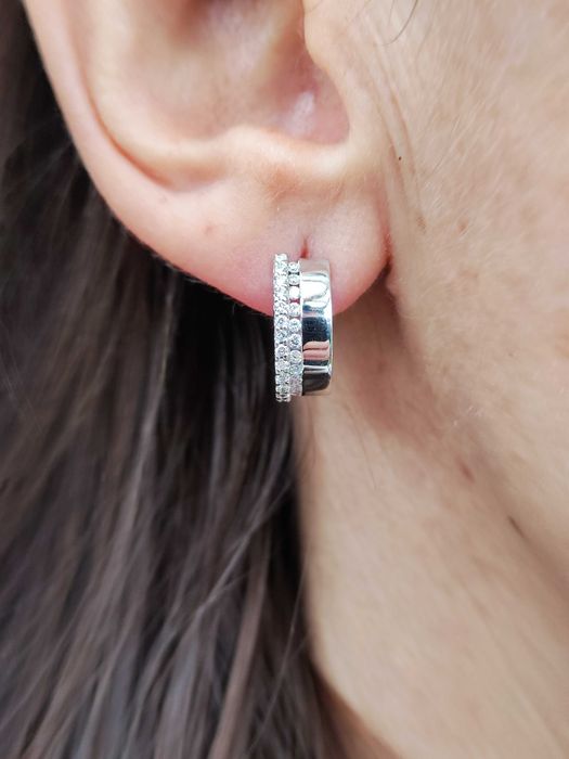 Cercei aur ALB 14k Creole Catusa cu Diamant Diamante naturale