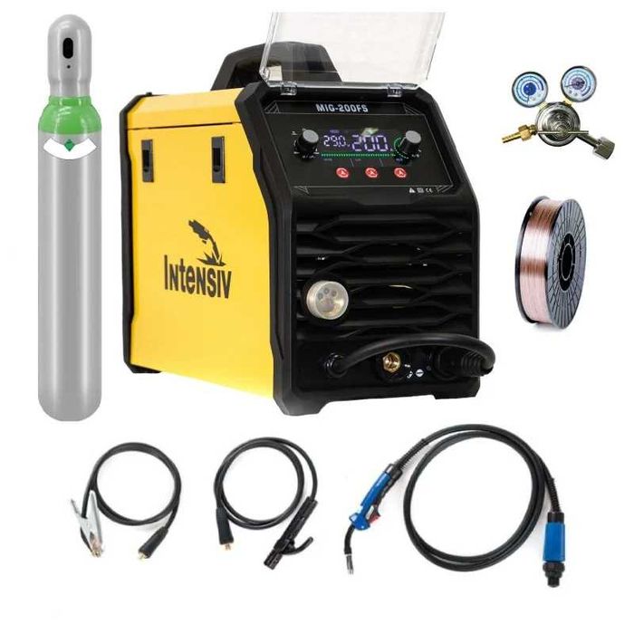 Pachet: Aparat sudura MIG 200FS Intensiv + butelie 8L plina argon CO2 + reductor presiune + sarma