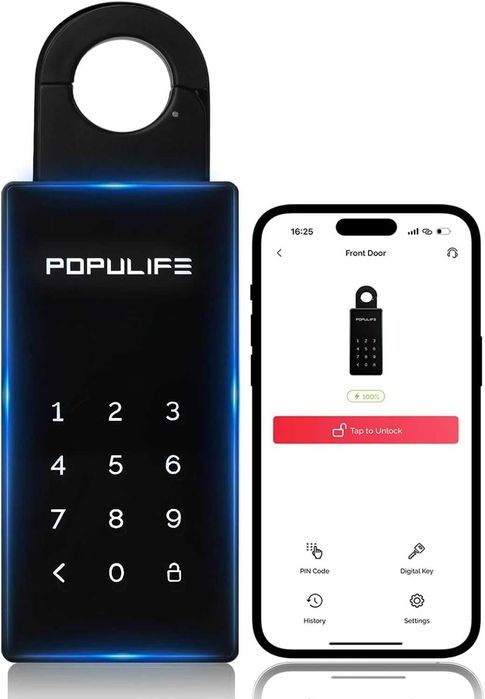 Cutie de chei inteligente Populife, cutie de chei exterioare securizată wireless, cutie de chei electronice Bluetooth și mai multe tipuri de coduri