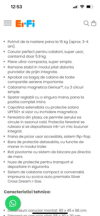 Vand carucior 1500 lei, usor negociabil