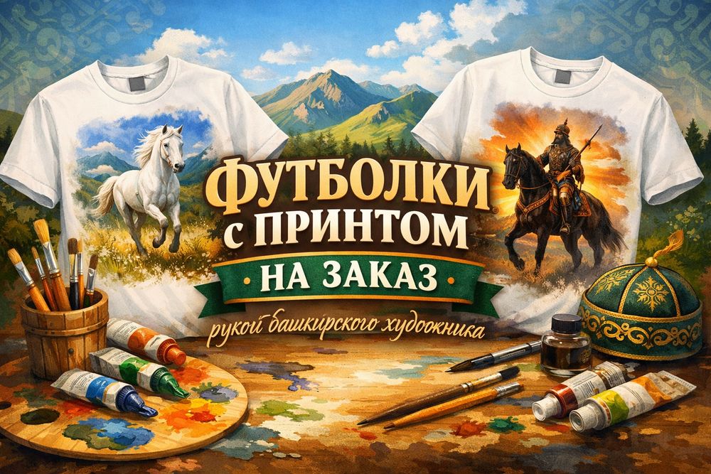 Футболки с принтом на заказ рукой башкирского художника