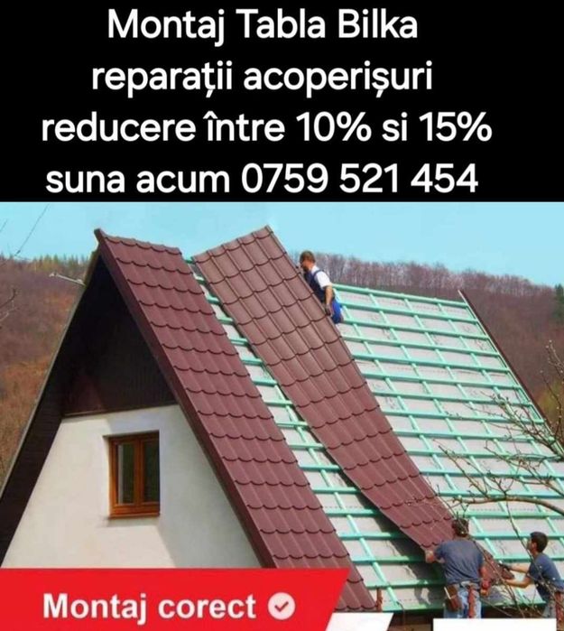 Reparații Acoperișuri hidroizolații Montaj Tabla BILKA Arad