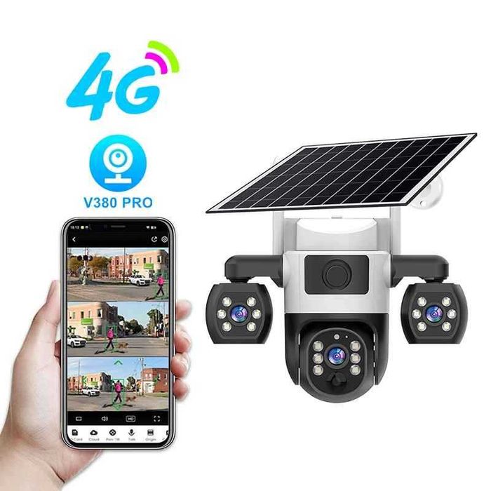 9MP V380 външна домашна камера безжична WiFi дистанционна триобективна HD интелигентна слънчева камера