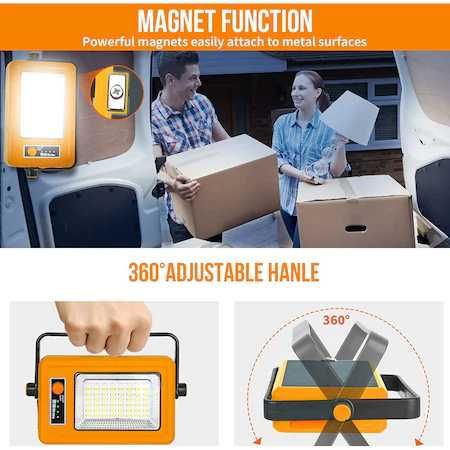 Lampa solara portabila KS-X10, LED, Incarcare USB, Portocaliu, NOU!