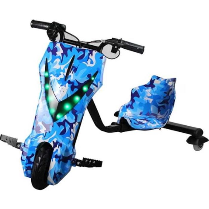 Tricicleta electrica pentru drifturi 360, 15KM/H, 4400mA, Army albastru