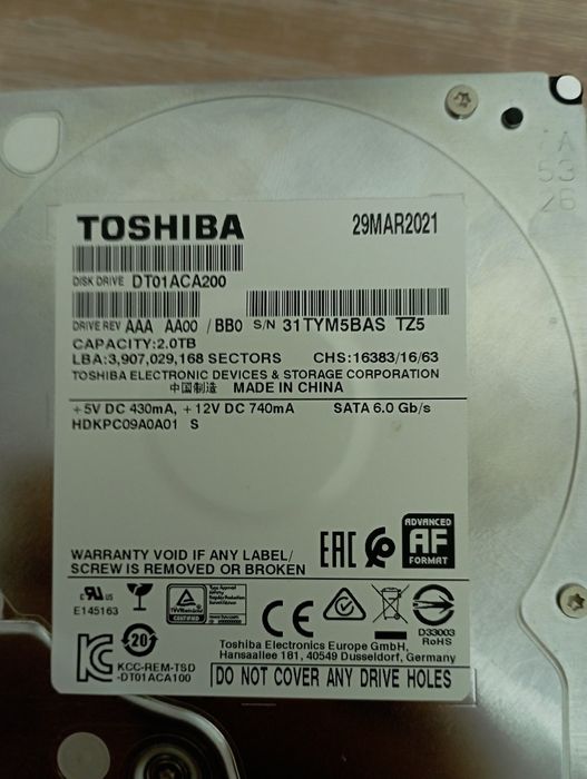 Продам Жёсткий диск на 2 ТБ Toshiba