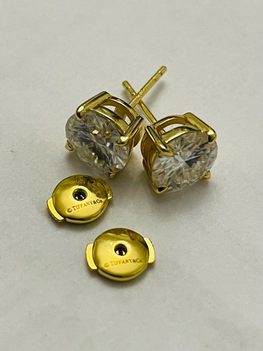Tiffany & Co, 925, Сребърни  позлатени обеци с камък моасонит.