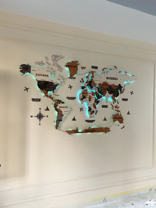 3Д карта Мира, 3D Dunyo xaritasi, Yogochli xarita