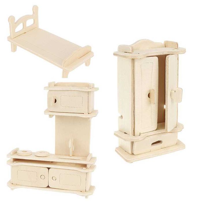 Дървени детски мебели за кукли 34 части - Направи си сам