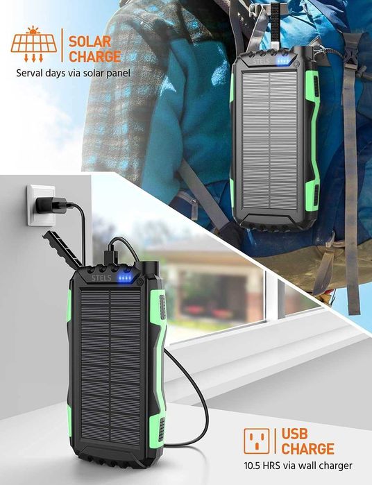 Преносима батерия STELS EnergyPlus 30K, 30000mAh, соларен панел, фенер