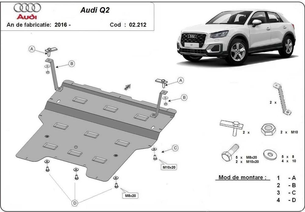Метална кора под двигател Audi Q2 2016г – 2025г