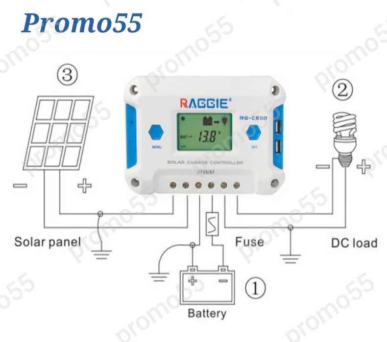 Соларен Контролер 12V/24V PWM 3 USB-2Бр. 20А/30А/60А  за Соларен Панел