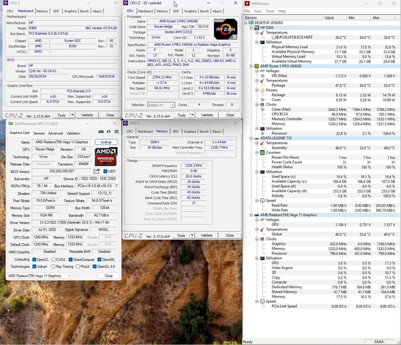 HP 705 G4 SFF AMD Ryzen 2400GE Radeon Vega 8GB RAM DDR4 opt. SSD