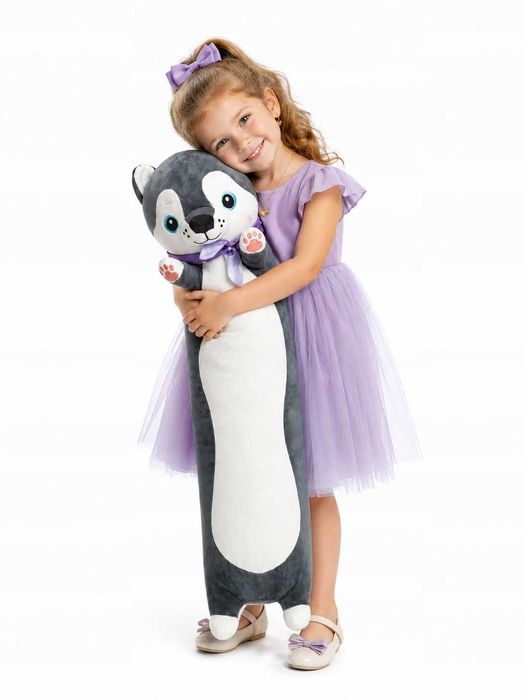 Jucarie de plus si perna plus de imbratisat copii caine husky 70 cm