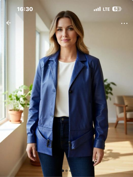 Haină damă din piele de oaie cu patru buzunare