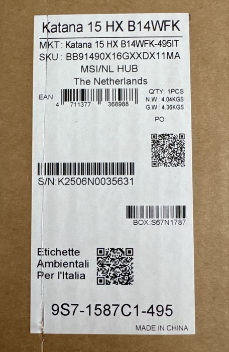 Laptop Gaming MSI Katana HX B14WFK 15.6 I9 RTX 5060 16GB 1TB Nou