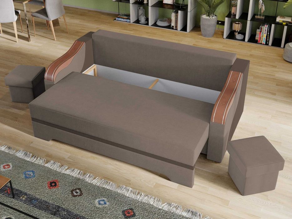 Canapea extensibila 3 locuri Bianca,cu lada,maro, 220x106x80cm,3 perne