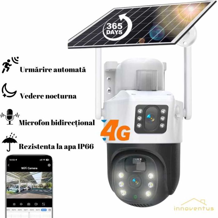 Camera Supraveghere 4G panou solar 2 camere 6MP