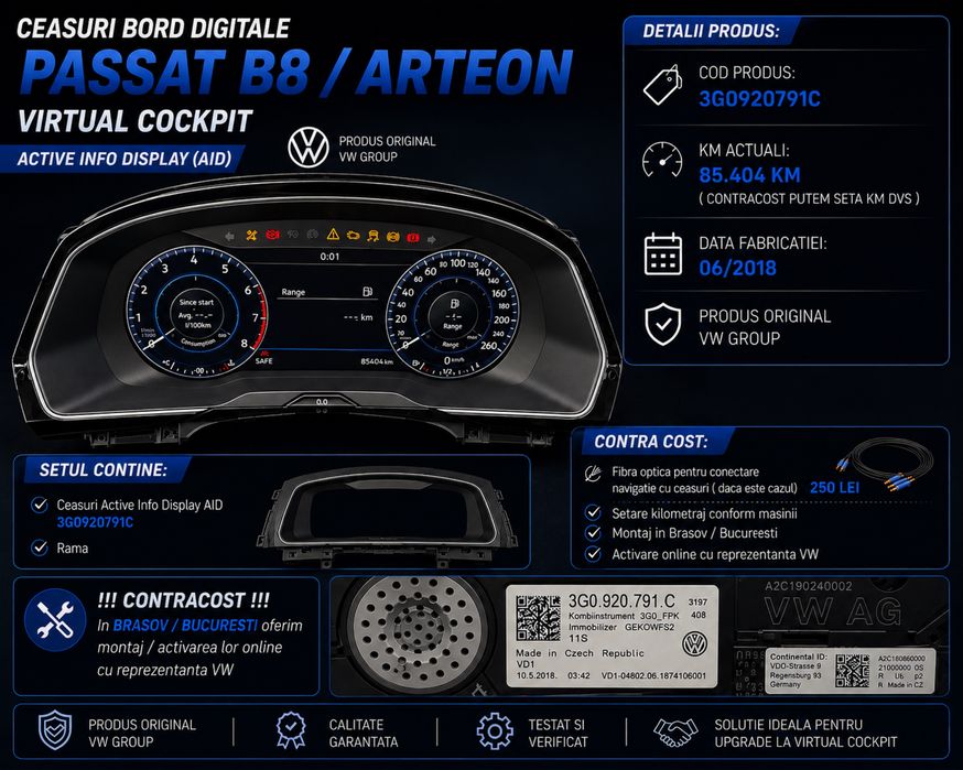 Ceasuri Bord Digitale Passat B8 3G Arteon 3G0920791C 3G0 920 791 C