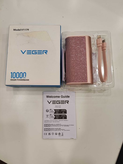 VEGER 10000 mAh външна батерия – розово-златен брокатен powerbank