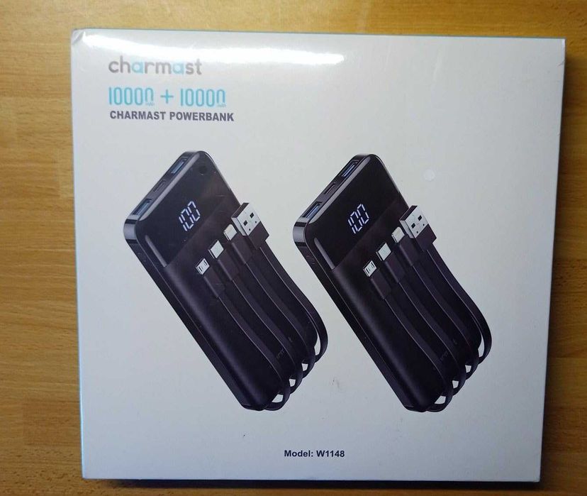 Charmast Power Bank с вградени кабели 2 броя, 10000mAh USB C батерия