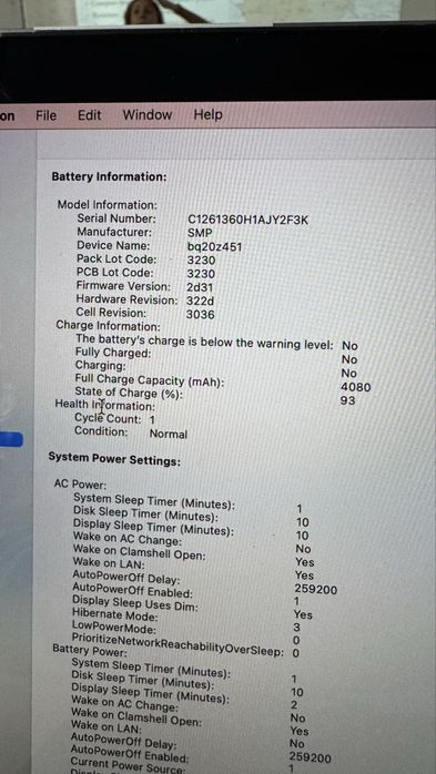 1 cycle Macbook Pro 2017 A1706 13 8/256