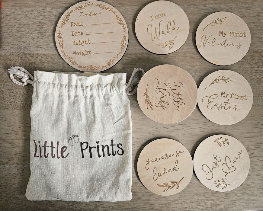 Discuri din lemn ședințe foto bebeluș + protecție suzetă silicon