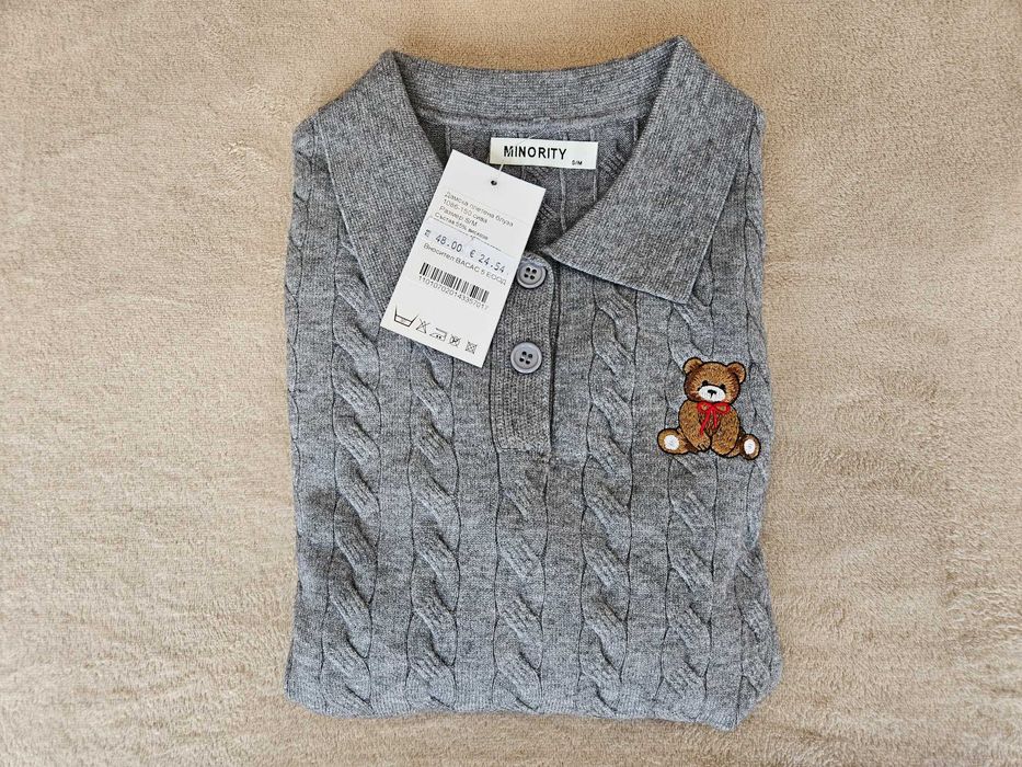 Дамска плетена блуза EXPLOSI 1086-150 сива мече дълги ръкави S/M с яка