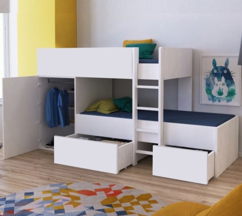 Pat suprapus 90x190 cm, cu dulap si 2 sertare, 2 saltele DORMEO