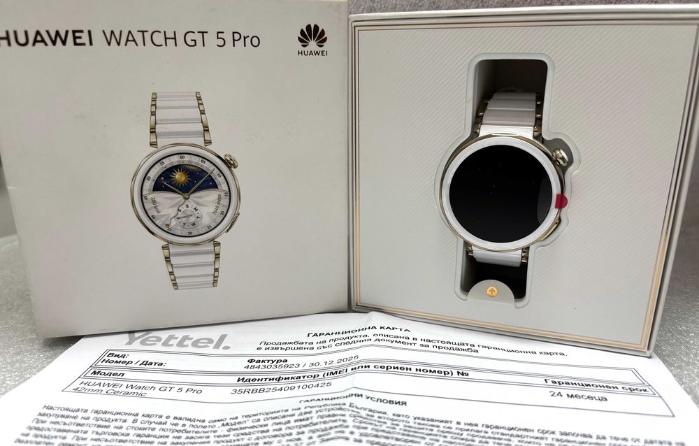НОВ!!! Смарт часовник Huawei Watch GT5 Pro,1.32'',42 mm, Ceramic White