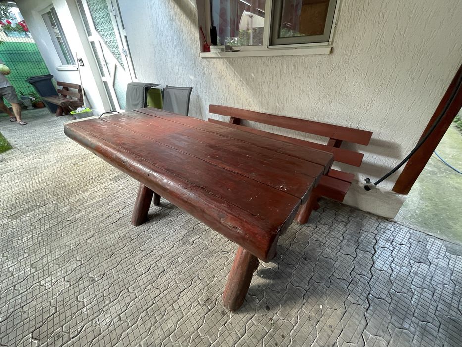 Set masa + 2 canape lemn masiv exterior / terasa / gradina