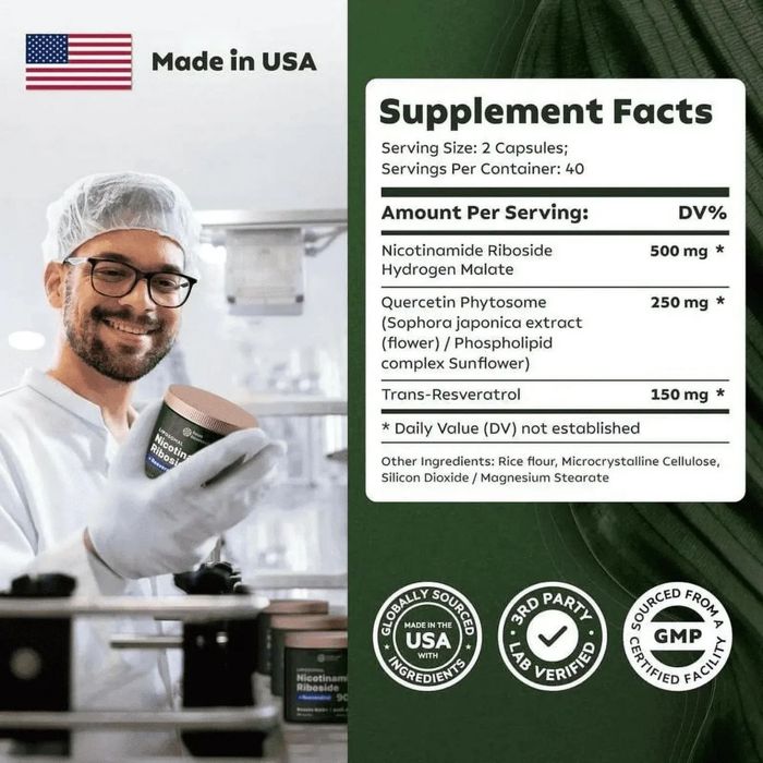 Reus Research NAD+ Nicotinamide Riboside + Resveratrol 900 mg 80 капсу