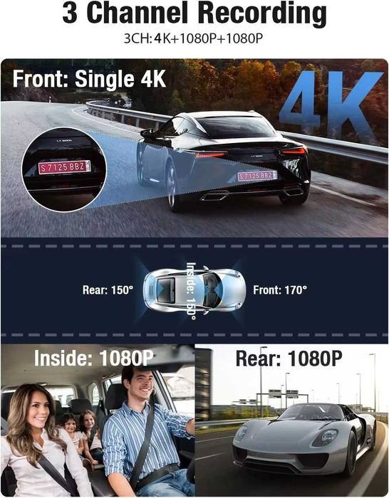 Автомобильный видеорегистратор S100 (Трехканальная запись)